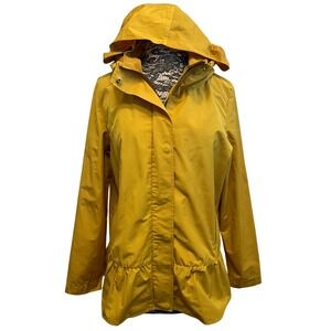 Crown Ivy Rain Jacket L Yellow Removable Hood Peplum Prep Cottage Twee Whimsical